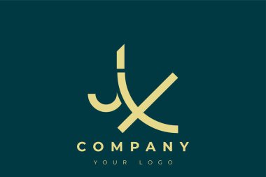 JX Modern Altın Logo. Bu modern ve zarif logo, A ve B harflerini stilize edilmiş, minimalist bir biçimde birleştiren zarif bir monogram tasarımı içeriyor. Lükse boyanmış altın renginde, deniz mavisi arkaplanına karşı.