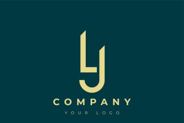LJ Modern Golden Logo. This modern and elegant logo features a sleek monogram design combining the letters A and B in a stylized, minimalist form. Rendered in a luxurious gold color against a deep teal background.