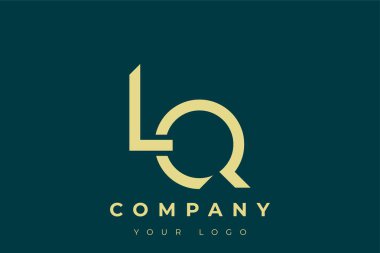 LQ Modern Altın Logo. Bu modern ve zarif logo, A ve B harflerini stilize edilmiş, minimalist bir biçimde birleştiren zarif bir monogram tasarımı içeriyor. Lükse boyanmış altın renginde, deniz mavisi arkaplanına karşı.