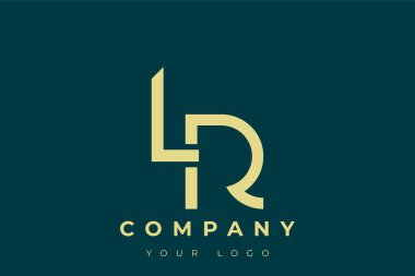 LR Modern Altın Logo. Bu modern ve zarif logo, A ve B harflerini stilize edilmiş, minimalist bir biçimde birleştiren zarif bir monogram tasarımı içeriyor. Lükse boyanmış altın renginde, deniz mavisi arkaplanına karşı.