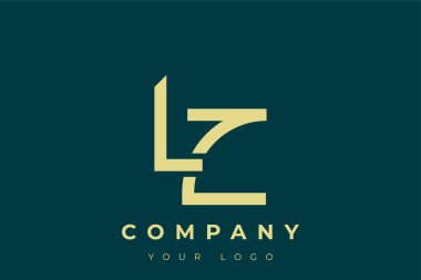 LZ Modern Altın Logo. Bu modern ve zarif logo, A ve B harflerini stilize edilmiş, minimalist bir biçimde birleştiren zarif bir monogram tasarımı içeriyor. Lükse boyanmış altın renginde, deniz mavisi arkaplanına karşı.