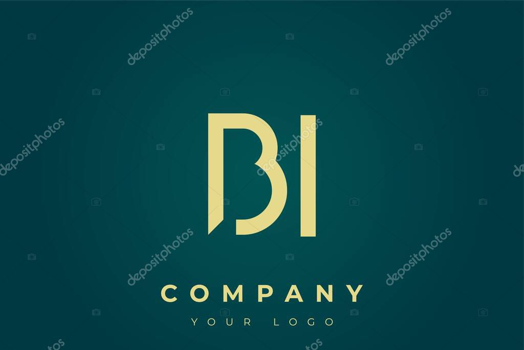 BI Modern Golden Logo. This modern and elegant logo features a sleek monogram design combining the letters A and B in a stylized, minimalist form. Rendered in a luxurious gold color against a deep teal background.