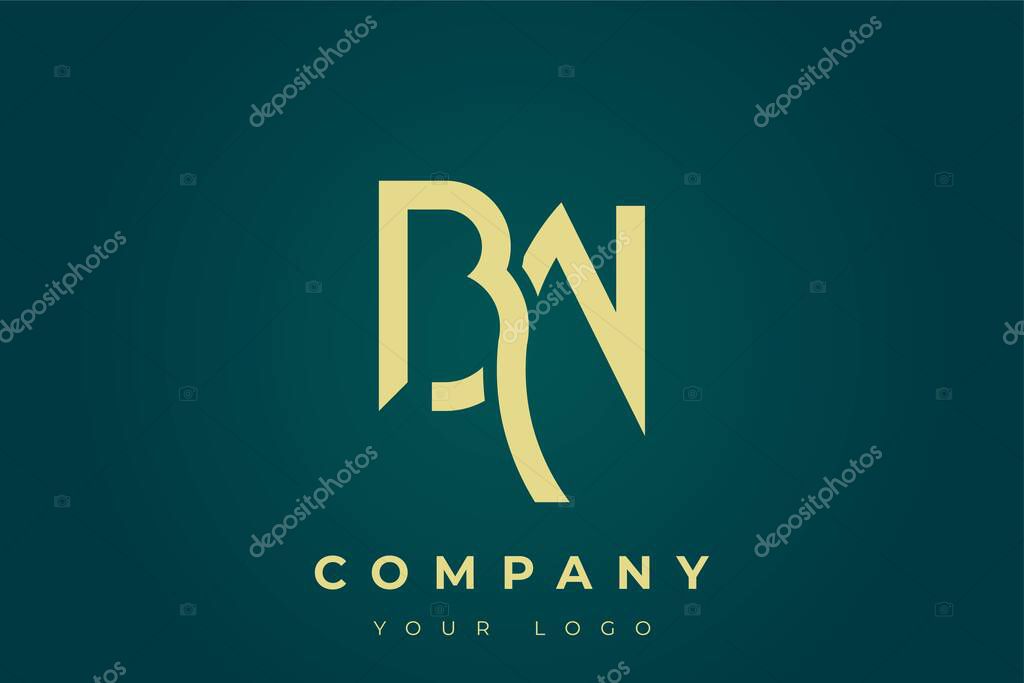 BN Modern Golden Logo. This modern and elegant logo features a sleek monogram design combining the letters A and B in a stylized, minimalist form. Rendered in a luxurious gold color against a deep teal background.