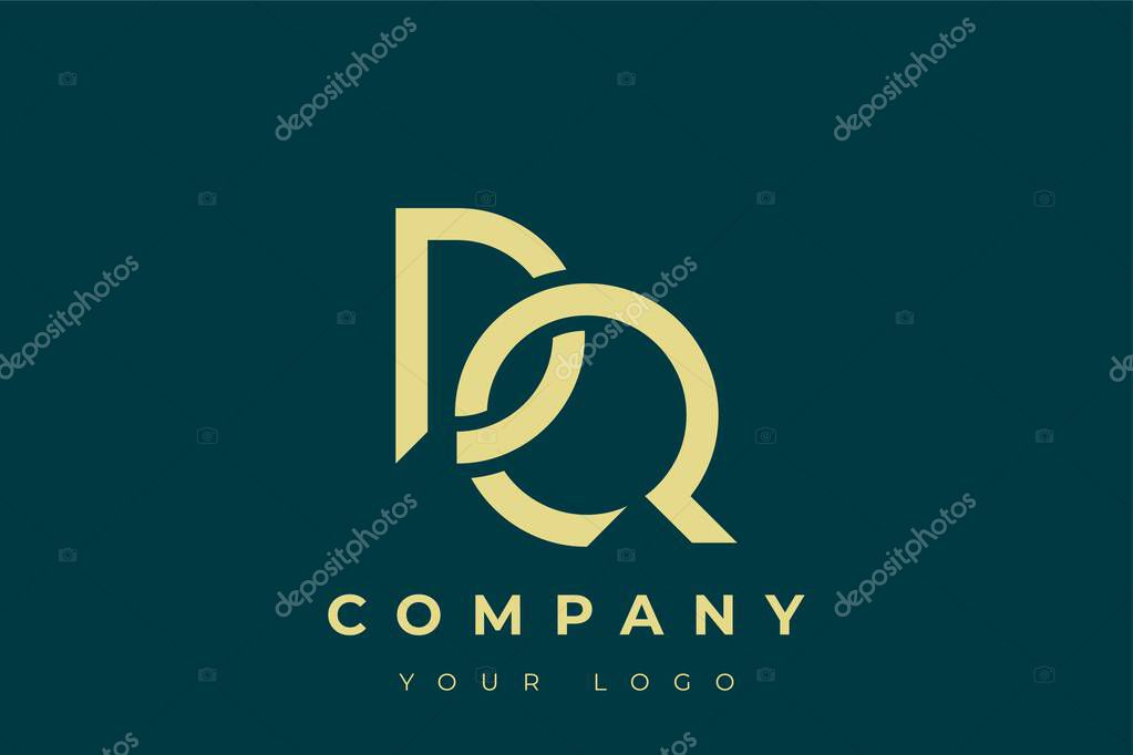 DQ Modern Golden Logo. This modern and elegant logo features a sleek monogram design combining the letters A and B in a stylized, minimalist form. Rendered in a luxurious gold color against a deep teal background.