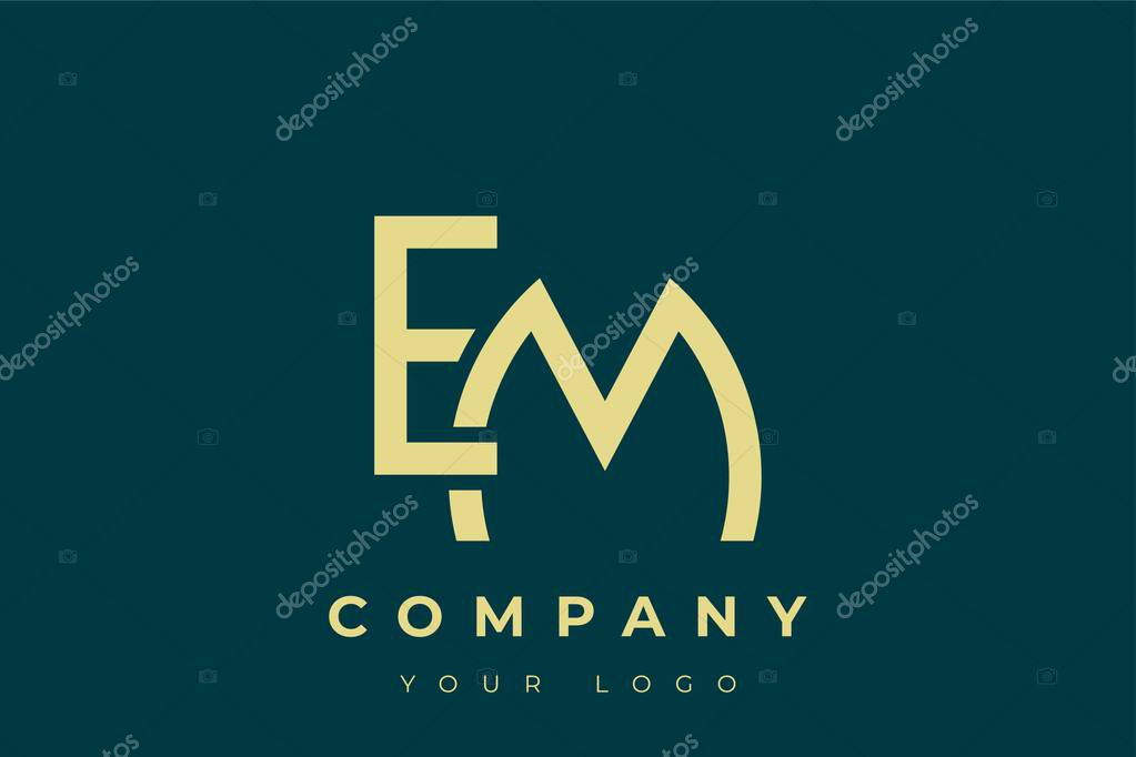 EM Modern Golden Logo. This modern and elegant logo features a sleek monogram design combining the letters A and B in a stylized, minimalist form. Rendered in a luxurious gold color against a deep teal background.
