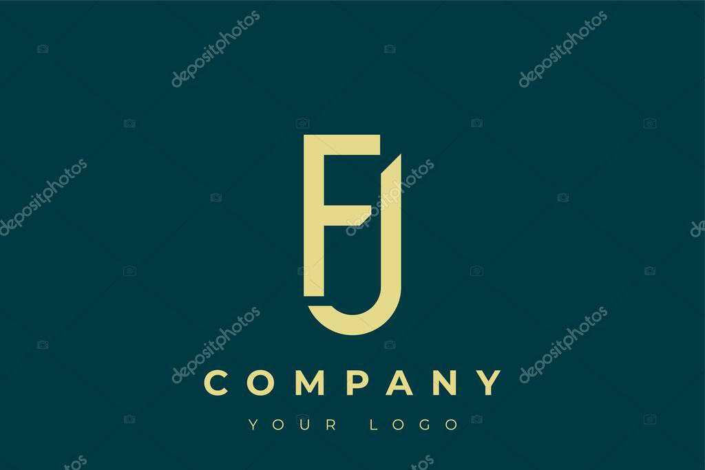 FJ Modern Golden Logo. This modern and elegant logo features a sleek monogram design combining the letters A and B in a stylized, minimalist form. Rendered in a luxurious gold color against a deep teal background.