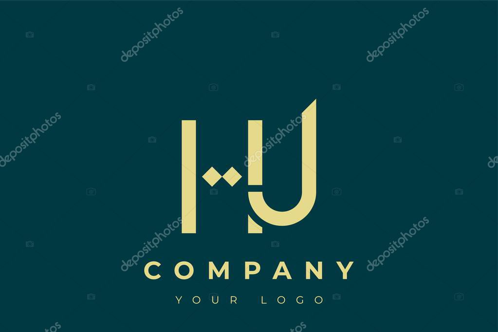 HJ Modern Golden Logo. This modern and elegant logo features a sleek monogram design combining the letters A and B in a stylized, minimalist form. Rendered in a luxurious gold color against a deep teal background.