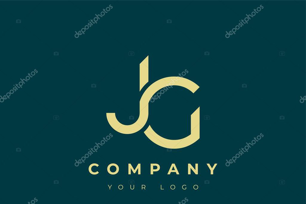 JG Modern Golden Logo. This modern and elegant logo features a sleek monogram design combining the letters A and B in a stylized, minimalist form. Rendered in a luxurious gold color against a deep teal background.