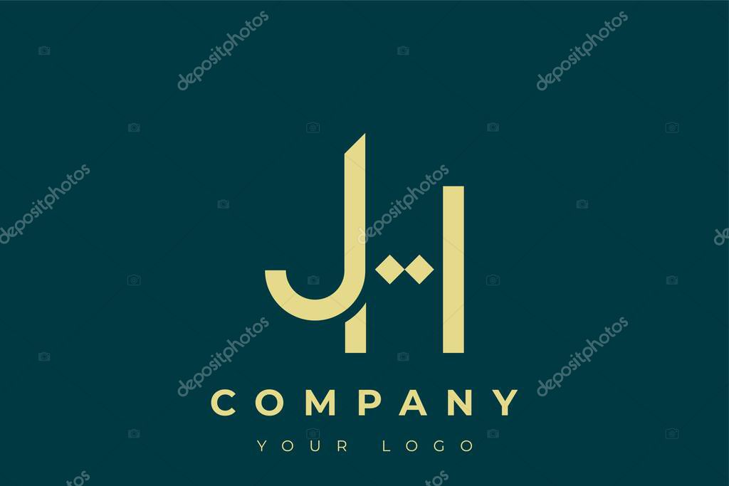 JH Modern Golden Logo. This modern and elegant logo features a sleek monogram design combining the letters A and B in a stylized, minimalist form. Rendered in a luxurious gold color against a deep teal background.