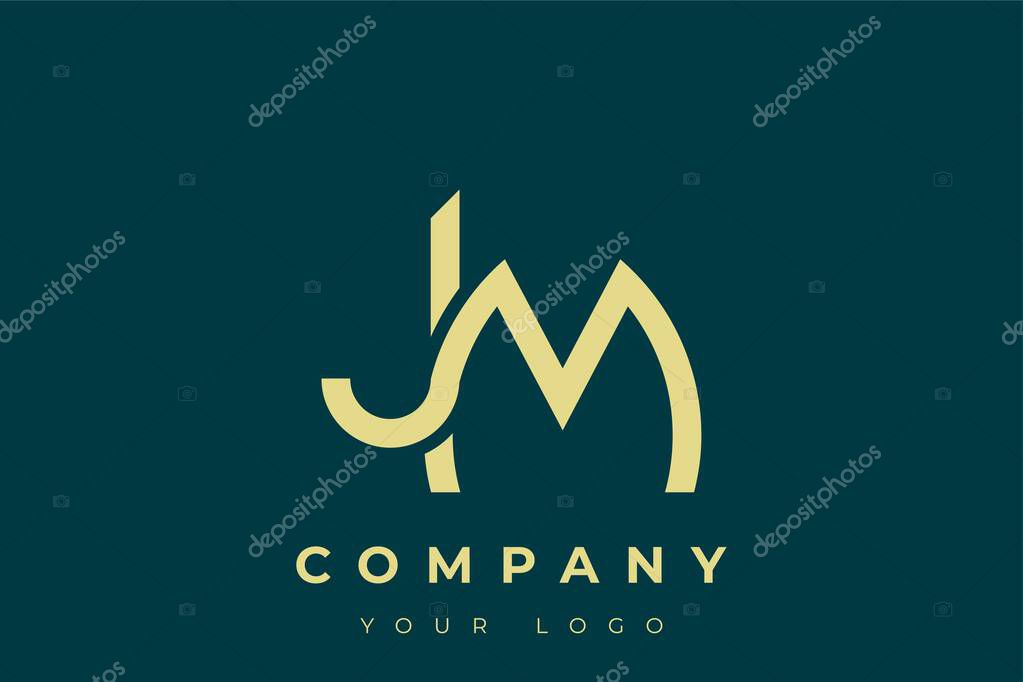 JM Modern Golden Logo. This modern and elegant logo features a sleek monogram design combining the letters A and B in a stylized, minimalist form. Rendered in a luxurious gold color against a deep teal background.