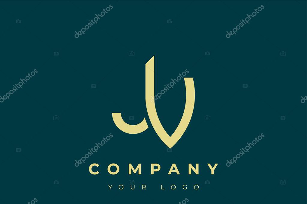 JV Modern Golden Logo. This modern and elegant logo features a sleek monogram design combining the letters A and B in a stylized, minimalist form. Rendered in a luxurious gold color against a deep teal background.