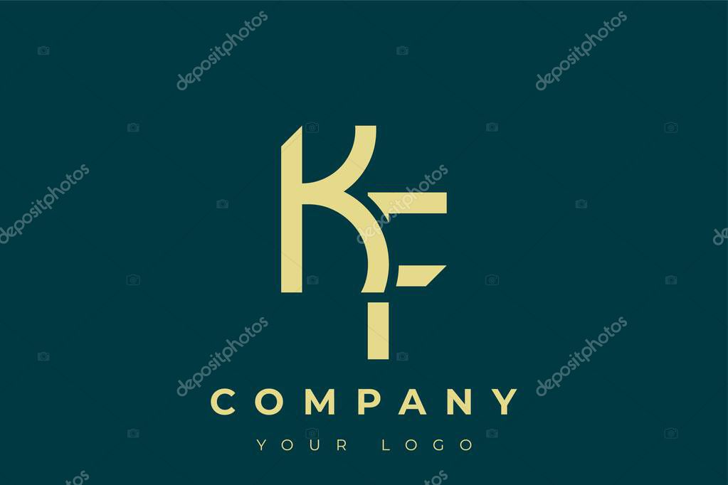 KF Modern Golden Logo. This modern and elegant logo features a sleek monogram design combining the letters A and B in a stylized, minimalist form. Rendered in a luxurious gold color against a deep teal background.