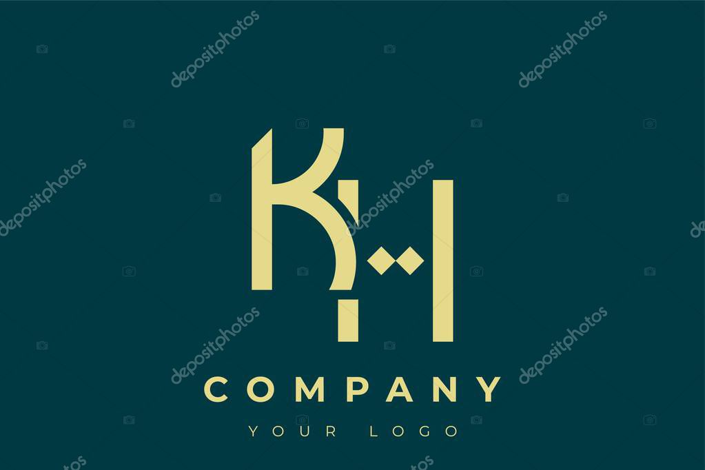 KH Modern Golden Logo. This modern and elegant logo features a sleek monogram design combining the letters A and B in a stylized, minimalist form. Rendered in a luxurious gold color against a deep teal background.