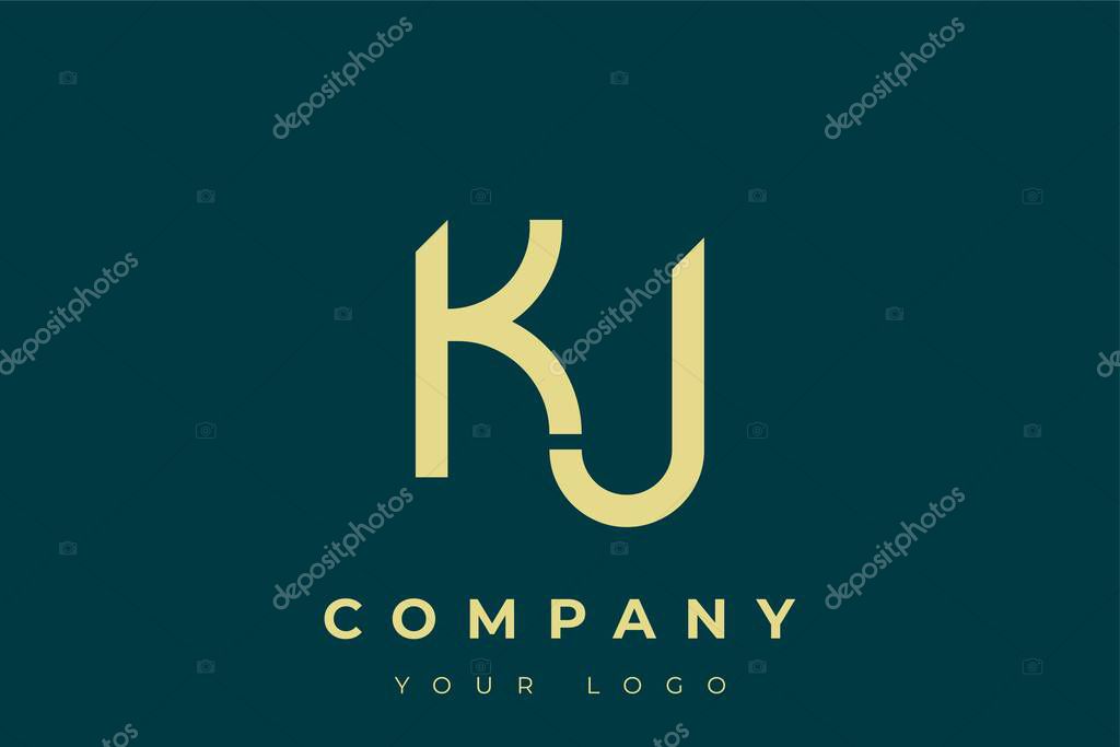 KJ Modern Golden Logo. This modern and elegant logo features a sleek monogram design combining the letters A and B in a stylized, minimalist form. Rendered in a luxurious gold color against a deep teal background.