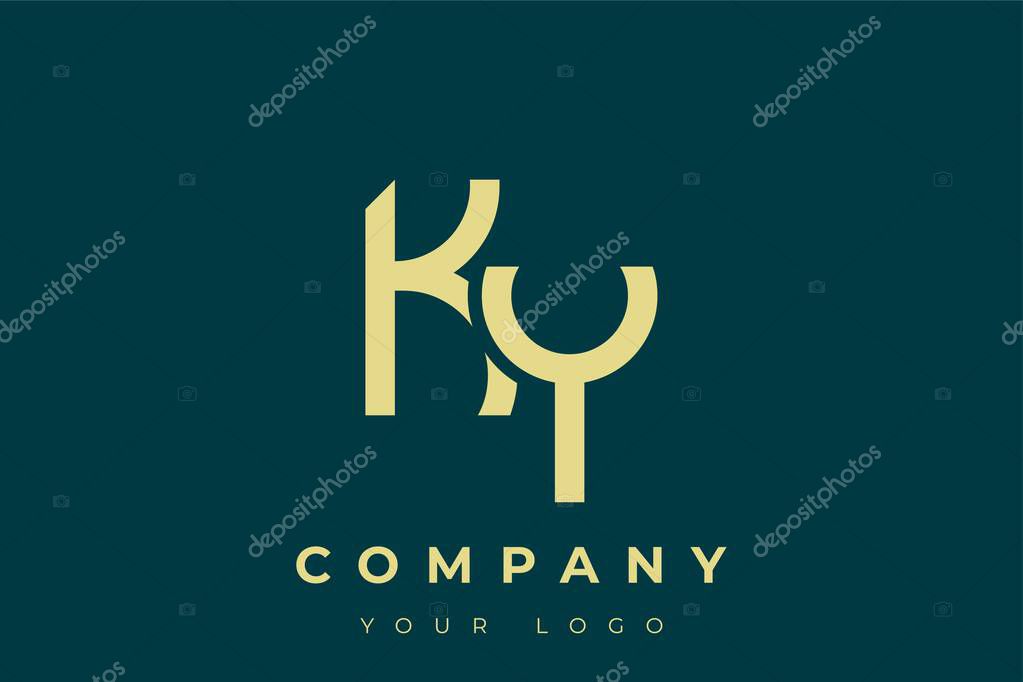 KY Modern Golden Logo. This modern and elegant logo features a sleek monogram design combining the letters A and B in a stylized, minimalist form. Rendered in a luxurious gold color against a deep teal background.