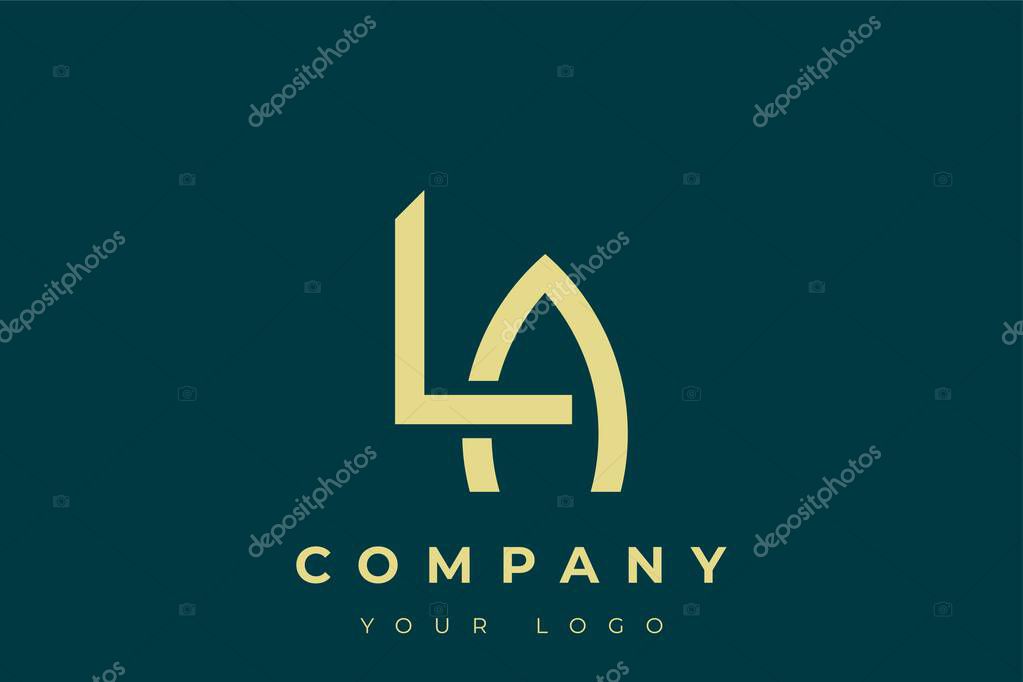 LA Modern Golden Logo. This modern and elegant logo features a sleek monogram design combining the letters A and B in a stylized, minimalist form. Rendered in a luxurious gold color against a deep teal background.