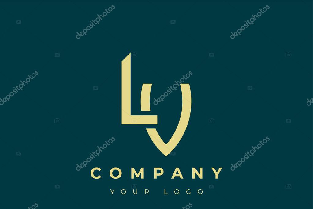 LV Modern Golden Logo. This modern and elegant logo features a sleek monogram design combining the letters A and B in a stylized, minimalist form. Rendered in a luxurious gold color against a deep teal background.