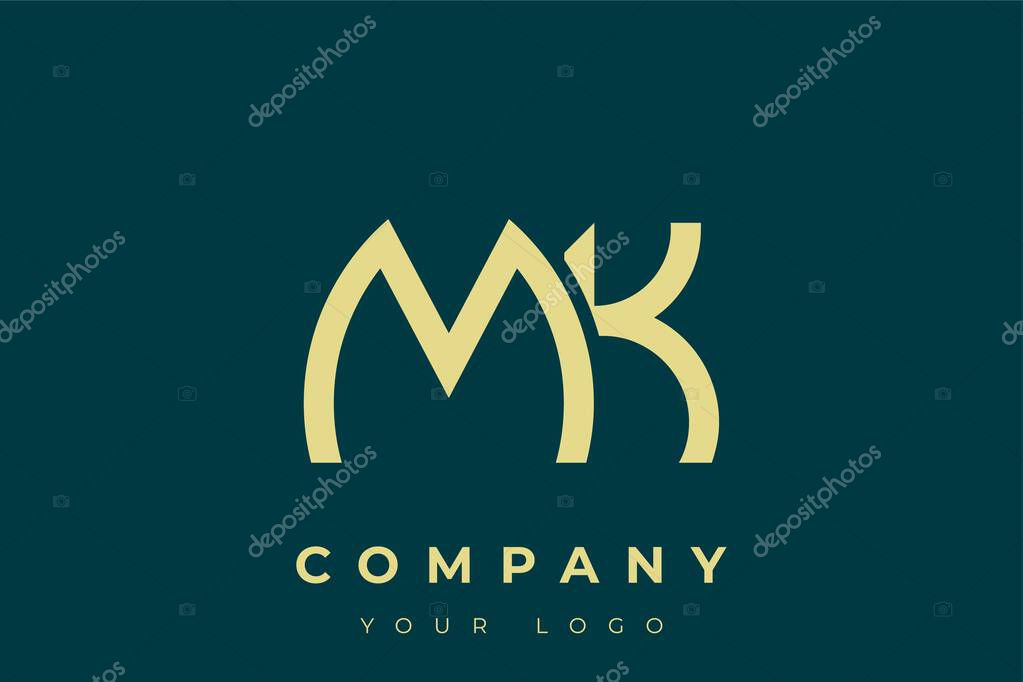 MK Modern Golden Logo. This modern and elegant logo features a sleek monogram design combining the letters A and B in a stylized, minimalist form. Rendered in a luxurious gold color against a deep teal background.