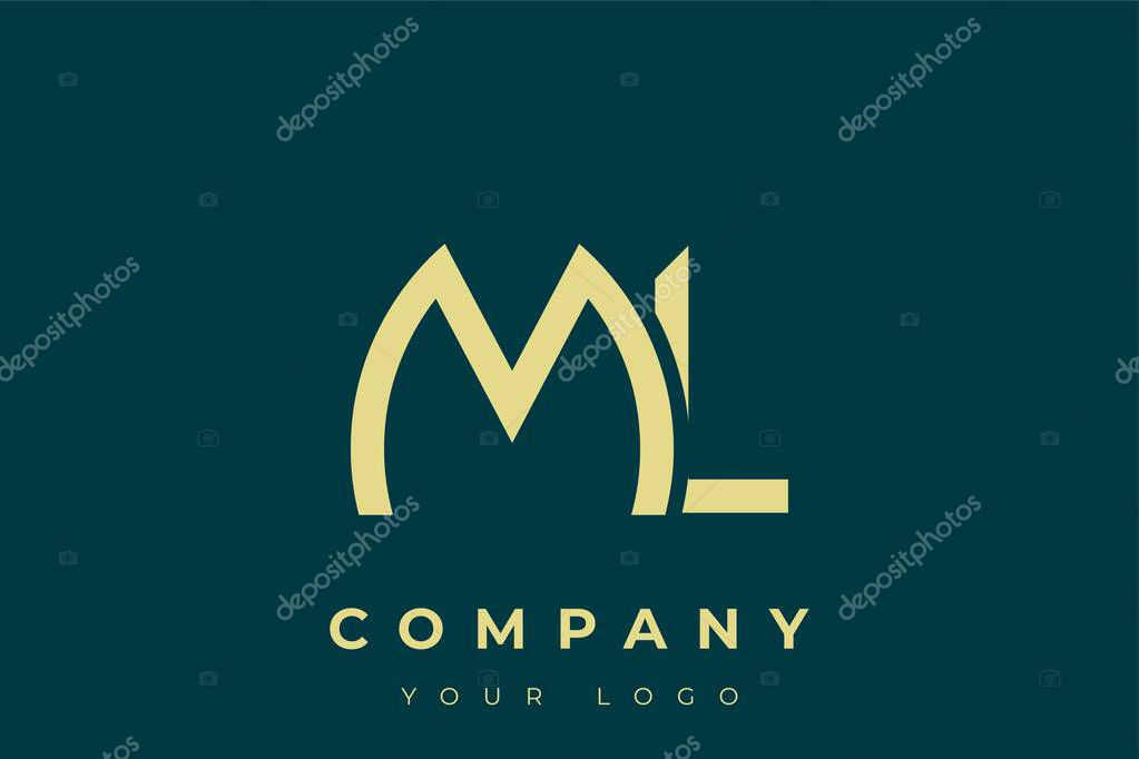 ML Modern Golden Logo. This modern and elegant logo features a sleek monogram design combining the letters A and B in a stylized, minimalist form. Rendered in a luxurious gold color against a deep teal background.