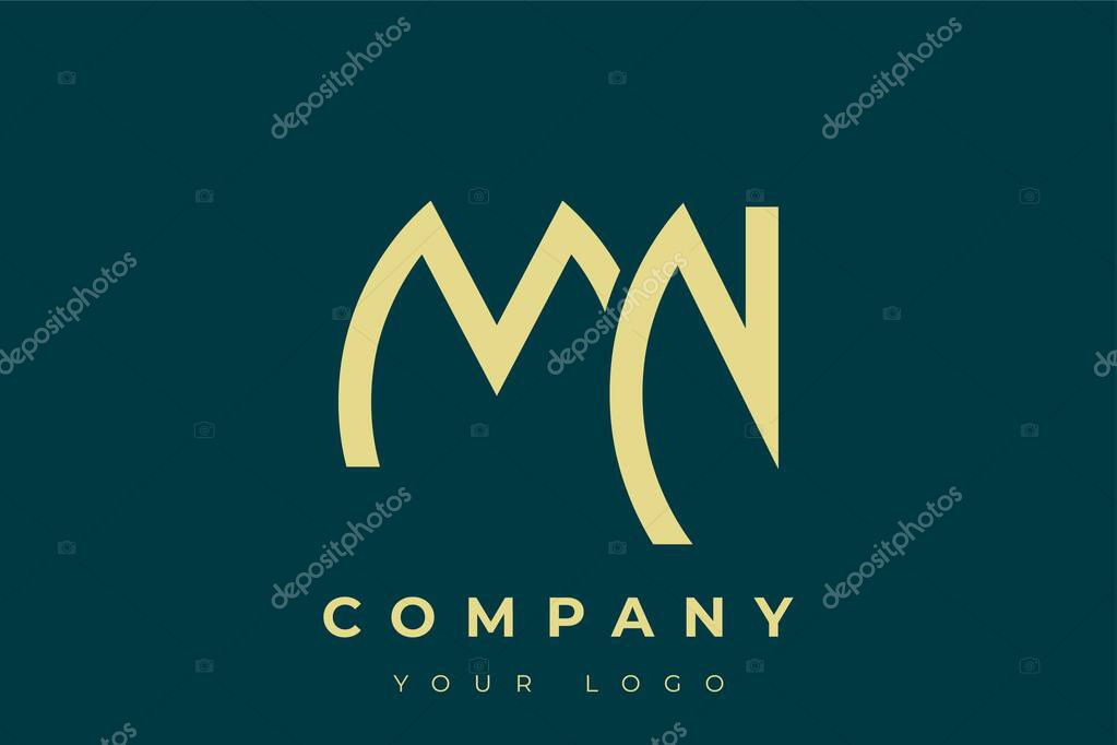 MN Modern Golden Logo. This modern and elegant logo features a sleek monogram design combining the letters A and B in a stylized, minimalist form. Rendered in a luxurious gold color against a deep teal background.