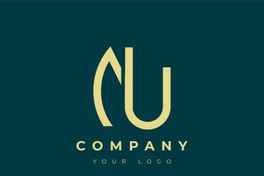 NU Modern Altın Logo. Bu modern ve zarif logo, A ve B harflerini stilize edilmiş, minimalist bir biçimde birleştiren zarif bir monogram tasarımı içeriyor. Lükse boyanmış altın renginde, deniz mavisi arkaplanına karşı.