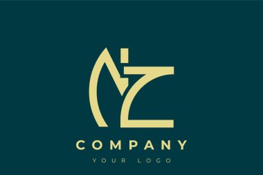 NZ Modern Altın Logo. Bu modern ve zarif logo, A ve B harflerini stilize edilmiş, minimalist bir biçimde birleştiren zarif bir monogram tasarımı içeriyor. Lükse boyanmış altın renginde, deniz mavisi arkaplanına karşı.