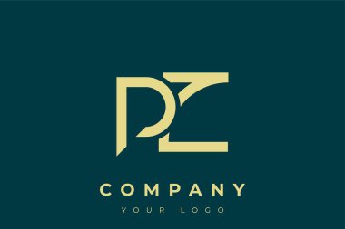 PZ Modern Altın Logo. Bu modern ve zarif logo, A ve B harflerini stilize edilmiş, minimalist bir biçimde birleştiren zarif bir monogram tasarımı içeriyor. Lükse boyanmış altın renginde, deniz mavisi arkaplanına karşı.