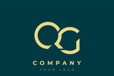 QG Modern Altın Logo. Bu modern ve zarif logo, A ve B harflerini stilize edilmiş, minimalist bir biçimde birleştiren zarif bir monogram tasarımı içeriyor. Lükse boyanmış altın renginde, deniz mavisi arkaplanına karşı.