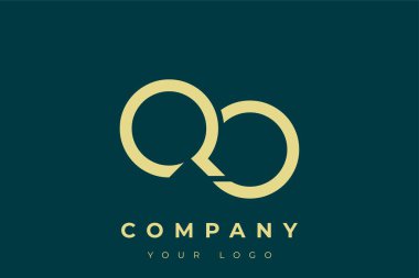 QO Modern Altın Logo. Bu modern ve zarif logo, A ve B harflerini stilize edilmiş, minimalist bir biçimde birleştiren zarif bir monogram tasarımı içeriyor. Lükse boyanmış altın renginde, deniz mavisi arkaplanına karşı.