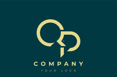 QP Modern Altın Logo. Bu modern ve zarif logo, A ve B harflerini stilize edilmiş, minimalist bir biçimde birleştiren zarif bir monogram tasarımı içeriyor. Lükse boyanmış altın renginde, deniz mavisi arkaplanına karşı.