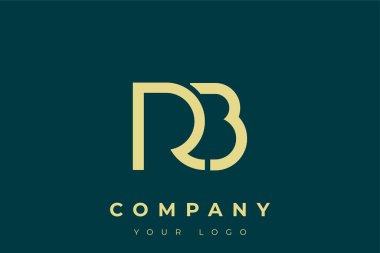 RB Modern Altın Logo. Bu modern ve zarif logo, A ve B harflerini stilize edilmiş, minimalist bir biçimde birleştiren zarif bir monogram tasarımı içeriyor. Lükse boyanmış altın renginde, deniz mavisi arkaplanına karşı.
