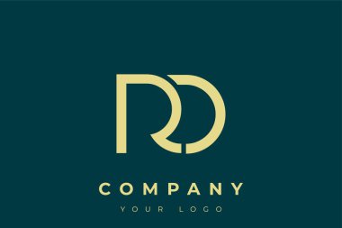 RD Modern Altın Logo. Bu modern ve zarif logo, A ve B harflerini stilize edilmiş, minimalist bir biçimde birleştiren zarif bir monogram tasarımı içeriyor. Lükse boyanmış altın renginde, deniz mavisi arkaplanına karşı.