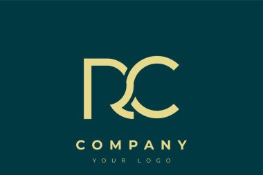 RC Modern Altın Logo. Bu modern ve zarif logo, A ve B harflerini stilize edilmiş, minimalist bir biçimde birleştiren zarif bir monogram tasarımı içeriyor. Lükse boyanmış altın renginde, deniz mavisi arkaplanına karşı.