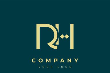 RH Modern Altın Logo. Bu modern ve zarif logo, A ve B harflerini stilize edilmiş, minimalist bir biçimde birleştiren zarif bir monogram tasarımı içeriyor. Lükse boyanmış altın renginde, deniz mavisi arkaplanına karşı.