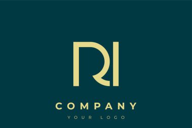 RI Modern Altın Logo. Bu modern ve zarif logo, A ve B harflerini stilize edilmiş, minimalist bir biçimde birleştiren zarif bir monogram tasarımı içeriyor. Lükse boyanmış altın renginde, deniz mavisi arkaplanına karşı.
