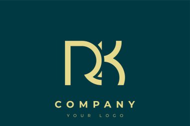 RK Modern Altın Logo. Bu modern ve zarif logo, A ve B harflerini stilize edilmiş, minimalist bir biçimde birleştiren zarif bir monogram tasarımı içeriyor. Lükse boyanmış altın renginde, deniz mavisi arkaplanına karşı.