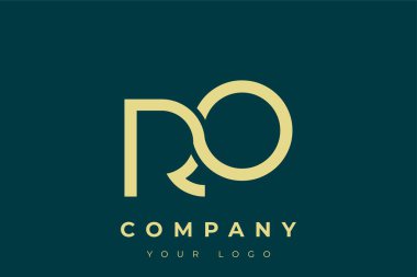 RO Modern Altın Logo. Bu modern ve zarif logo, A ve B harflerini stilize edilmiş, minimalist bir biçimde birleştiren zarif bir monogram tasarımı içeriyor. Lükse boyanmış altın renginde, deniz mavisi arkaplanına karşı.
