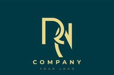 RN Modern Altın Logo. Bu modern ve zarif logo, A ve B harflerini stilize edilmiş, minimalist bir biçimde birleştiren zarif bir monogram tasarımı içeriyor. Lükse boyanmış altın renginde, deniz mavisi arkaplanına karşı.