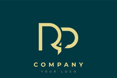 RP Modern Altın Logo. Bu modern ve zarif logo, A ve B harflerini stilize edilmiş, minimalist bir biçimde birleştiren zarif bir monogram tasarımı içeriyor. Lükse boyanmış altın renginde, deniz mavisi arkaplanına karşı.