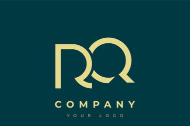 RQ Modern Altın Logo. Bu modern ve zarif logo, A ve B harflerini stilize edilmiş, minimalist bir biçimde birleştiren zarif bir monogram tasarımı içeriyor. Lükse boyanmış altın renginde, deniz mavisi arkaplanına karşı.