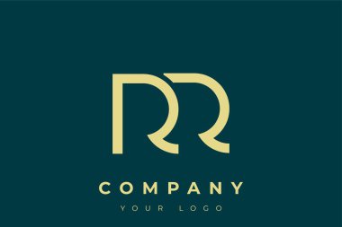 RR Modern Altın Logo. Bu modern ve zarif logo, A ve B harflerini stilize edilmiş, minimalist bir biçimde birleştiren zarif bir monogram tasarımı içeriyor. Lükse boyanmış altın renginde, deniz mavisi arkaplanına karşı.