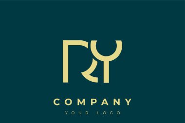 RY Modern Altın Logo. Bu modern ve zarif logo, A ve B harflerini stilize edilmiş, minimalist bir biçimde birleştiren zarif bir monogram tasarımı içeriyor. Lükse boyanmış altın renginde, deniz mavisi arkaplanına karşı.