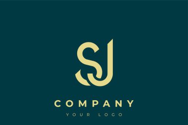 SJ Modern Altın Logo. Bu modern ve zarif logo, A ve B harflerini stilize edilmiş, minimalist bir biçimde birleştiren zarif bir monogram tasarımı içeriyor. Lükse boyanmış altın renginde, deniz mavisi arkaplanına karşı.