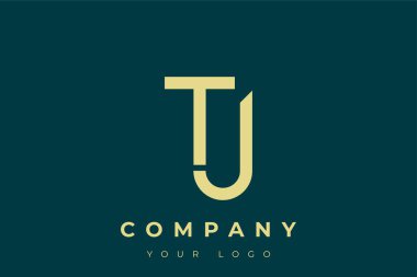 TJ Modern Altın Logo. Bu modern ve zarif logo, A ve B harflerini stilize edilmiş, minimalist bir biçimde birleştiren zarif bir monogram tasarımı içeriyor. Lükse boyanmış altın renginde, deniz mavisi arkaplanına karşı.