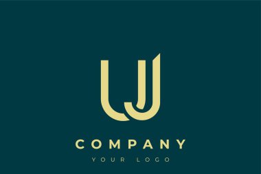 UJ Modern Altın Logo. Bu modern ve zarif logo, A ve B harflerini stilize edilmiş, minimalist bir biçimde birleştiren zarif bir monogram tasarımı içeriyor. Lükse boyanmış altın renginde, deniz mavisi arkaplanına karşı.