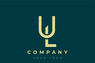 UL Modern Altın Logo. Bu modern ve zarif logo, A ve B harflerini stilize edilmiş, minimalist bir biçimde birleştiren zarif bir monogram tasarımı içeriyor. Lükse boyanmış altın renginde, deniz mavisi arkaplanına karşı.