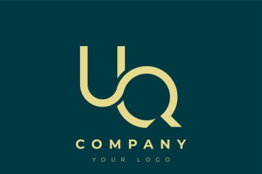 UQ Modern Altın Logo. Bu modern ve zarif logo, A ve B harflerini stilize edilmiş, minimalist bir biçimde birleştiren zarif bir monogram tasarımı içeriyor. Lükse boyanmış altın renginde, deniz mavisi arkaplanına karşı.
