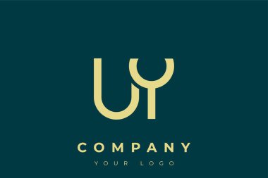 UY Modern Altın Logo. Bu modern ve zarif logo, A ve B harflerini stilize edilmiş, minimalist bir biçimde birleştiren zarif bir monogram tasarımı içeriyor. Lükse boyanmış altın renginde, deniz mavisi arkaplanına karşı.