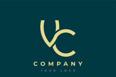 VC Modern Altın Logo. Bu modern ve zarif logo, A ve B harflerini stilize edilmiş, minimalist bir biçimde birleştiren zarif bir monogram tasarımı içeriyor. Lükse boyanmış altın renginde, deniz mavisi arkaplanına karşı.