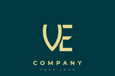VE Modern Altın Logo. Bu modern ve zarif logo, A ve B harflerini stilize edilmiş, minimalist bir biçimde birleştiren zarif bir monogram tasarımı içeriyor. Lükse boyanmış altın renginde, deniz mavisi arkaplanına karşı.